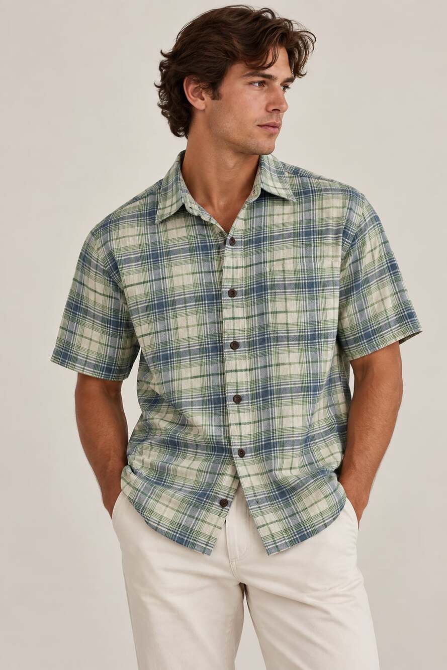 Patagonia A/C Shirt Size M Green Plaid Organic Cotton Short Sleeve